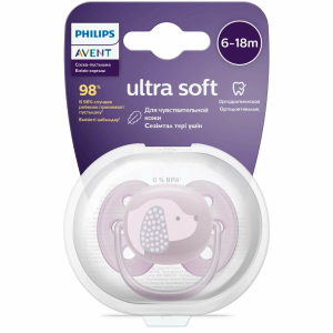 Авент ultra soft соска-пустышка силиконовая ортодонтическая с щитком-нагубником 6-18 мес. SCF092/05 с футляром №1