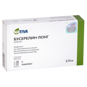 Бусерелин-лонг лиофилизат для приготовления суспензии для внутримышечного введения пролонгированного действия 3,75мг №1