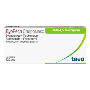 ДуоРесп Спиромакс порошок для ингаляций дозированный 160мкг+4,5мкг/доза ингалятор 120доз №1 
