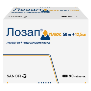 Лозап плюс таблетки покрытые плёночной оболочкой 50мг+12,5мг №90