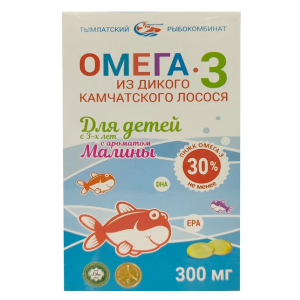 Омега-3 из дикого камчатского лосося для детей с 3-х лет с ароматом малины капсулы 300мг №84
