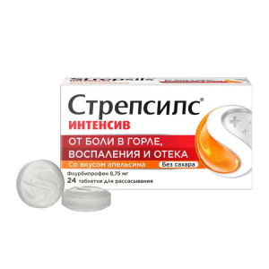 Стрепсилс Интенсив таблетки для рассасывания апельсиновые №24