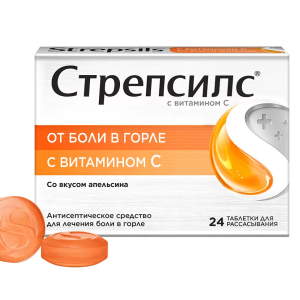 Стрепсилс с витамином С таблетки для рассасывания со вкусом апельсина №24