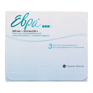 Евра пластырь трансдермальный 203мкг+33,9мкг/24ч №3