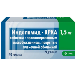 Индапамид-Крка таблетки с пролонгированным высвобождением покрытые плёночной оболочкой 1,5мг №60