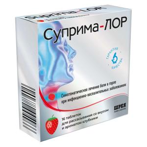 Суприма-Лор таблетки для рассасывания со вкусом и ароматом клубники 0,6мг+1,2мг №16