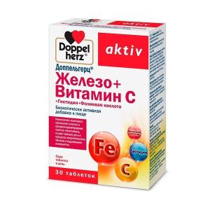 Доппельгерц актив Железо + Витамин С + Гистидин + Фолиевая кислота таблетки массой 675мг №30