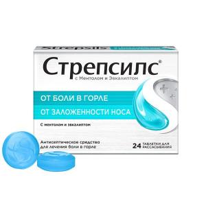 Стрепсилс таблетки для рассасывания с ментолом и эвкалиптом №24